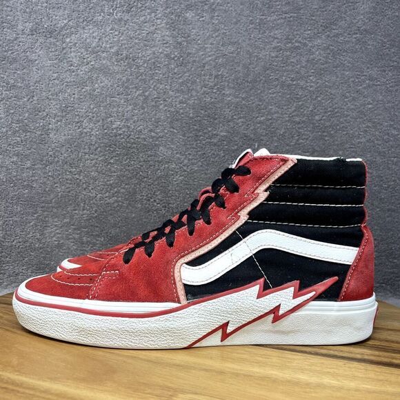 Vans Sk8-Hi Bolt Black Red Suede Canvas Skate Shoes Hi Top Sneaker Men's Size 8 - Picture 3 of 8